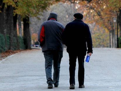 A couple of pensioners in the Retiro Park, Madrid.