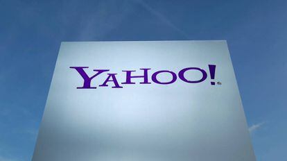 Yahoo! logo at one of its corporate headquarters.