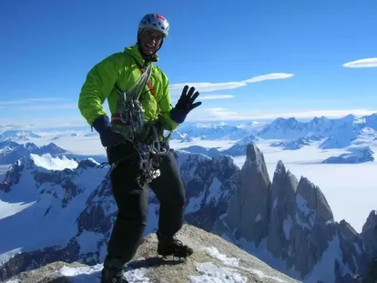 Tomás Aguiló with the Cerro Torre peak in the background.
