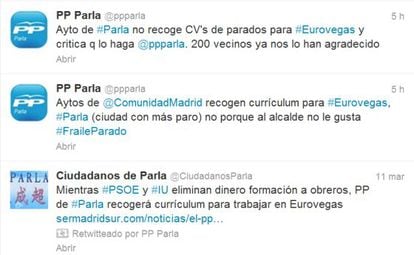 Tweets from the Parla PP informing of the collection of resumes 