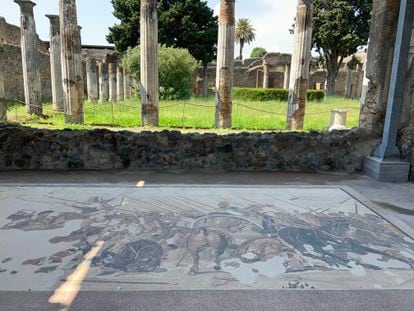 A reproduction of the mosaic of Alexander the Great, as seen in the House of the Faun in Pompeii.