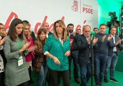 Socialist Party chief in Andalusia Susana Díaz, after making a statement last night in Seville.