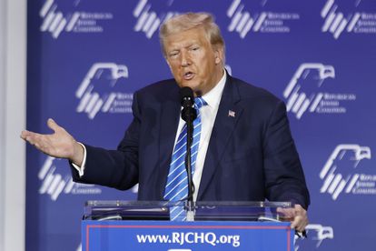 Donald Trump speaks at the annual meeting of the Republican Jewish Coalition, held in Las Vegas.