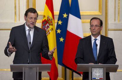 Spanish PM Mariano Rajoy and French President Fran&ccedil;ois Hollande on Wednesday.