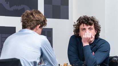 Hans Niemann during his game against Magnus Carlsen at the Sinquefield Cup in St. Louis on September 4.