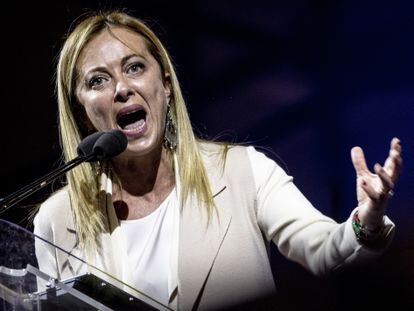 Giorgia Meloni, at her campaign closing rally, on Friday in Rome.