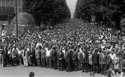 A mass demonstration in Bilbao on July 12, 1997 demanding the release of Miguel Ángel Blanco. ETA killed him the next day.