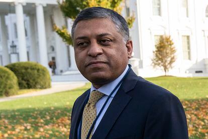 Dr. Rahul Gupta, the director of the White House Office of National Drug Control Policy, walks outside of the White House, November 18, 2021, in Washington.