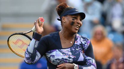 Serena Williams during a match at the Eastbourne Tournament in late June.