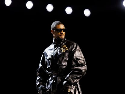 Usher at the pregame and halftime show press conference in Las Vegas, february 8.