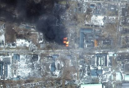 Satellite image of the destruction of the Ukrainian city Mariupol taken by Maxar Technologies on March 12.