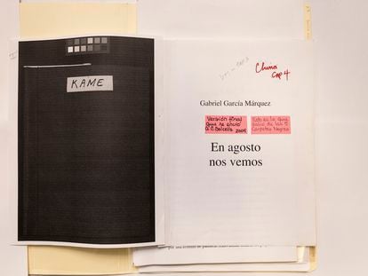 The final version of 'Until August', by Gabriel García Márquez. In 2004, he sent it to his literary agent in Barcelona, Carmen Balcells.