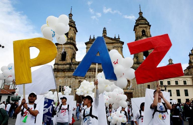 Hundreds of people gather for ‘The Peace Concert’ on Monday in Bogotá.