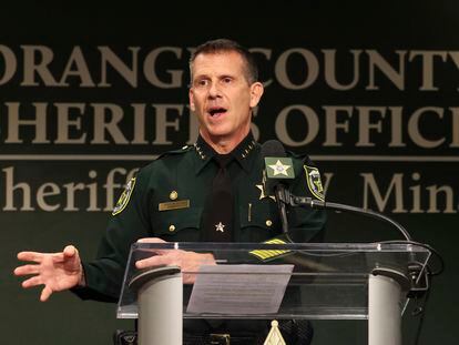 Orange County Sheriff John Mina addresses the media during a press conference about multiple shootings, Wednesday, Feb. 22, 2023, in Orlando, Fla.