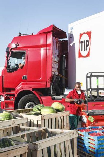 The frenetic process of loading and unloading the fruit and vegetables is a daily chore in Mercamadrid where 2.5 million tons of fresh produce was sold in 2016. 
