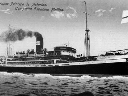 Postcard with a 1914 image of the ship 'Príncipe de Asturias', of the Spanish company Pinillas.