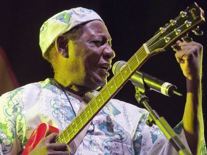 Ghanaian guitarist Ebo Taylor performs at the 21st edition of the Womad C&aacute;ceres world music festival on Saturday.