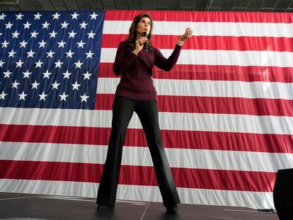 Republican presidential candidate former UN Ambassador Nikki Haley speaks at a Republican campaign event in Raleigh, N.C., Saturday, March 2, 2024.