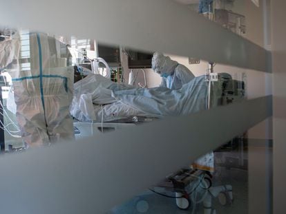 A Covid-19 patient in Son Espases Hospital in Palma de Mallorca.
