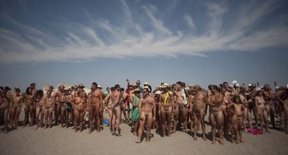 Some of the 729 nudists who took part in the record-breaking skinny dip in Vera in July 2013.