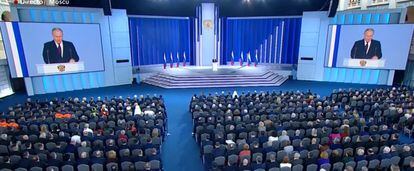 Vladimir Putin delivers his state of the nation address on Tuesday.