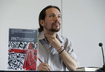 Podemos leader Pablo Iglesias at a conference on the Russian Revolution.