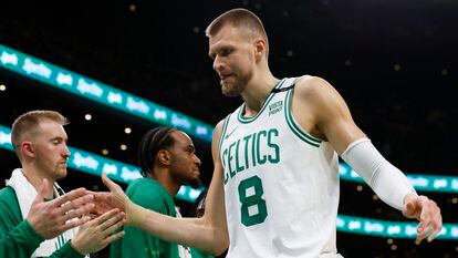 Boston Celtics center Kristaps Porzingis during the second half against the Miami Heat at TD Garden.