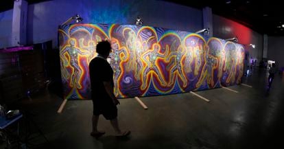 Artwork on display is seen at the Psychedelic Science conference in the Colorado Convention Center Wednesday, June 21, 2023, in Denver