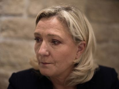Marine Le Pen, leader of the National Rally, during the interview in Paris on Tuesday.