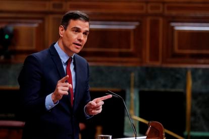 Spanish Prime Minister Pedro Sánchez during today’s debate in Congress.