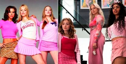 At left, image from the original movie ‘Mean Girls’ (2004), and from its new version (2024).