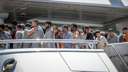 Migrants arrive at the port of Kalamata, following a rescue operation, after their boat capsized at open sea, in Greece, on June 14, 2023.