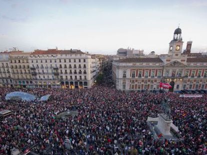 The Puerta del Sol Square in Madrid Thursday night during the general strike.