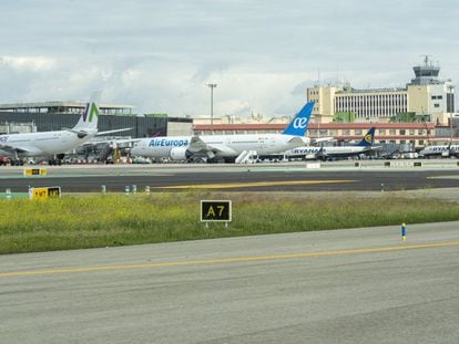 Planes parked at T1 terminal at Madrid-Barajas airport due to the coronavirus crisis.