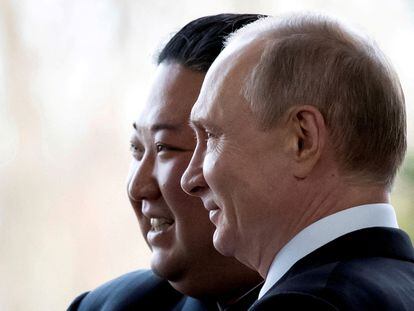 North Korean leader Kim Jong Un and Russian President Vladimir Putin at their meeting in Vladivostok in April 2019.