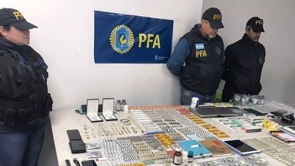 Money and other objects seized from the sect in Buenos Aires, Argentina
