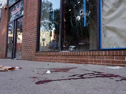 Blood and bullets on the sidewalk following a shooting in Philadelphia on Sunday.