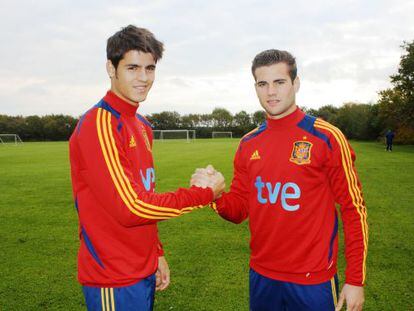 Nacho (left) and &Aacute;lvaro Morata during a Spain under-21 squad meeting last month.