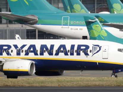 A Ryanair plane at Dublin airport.
