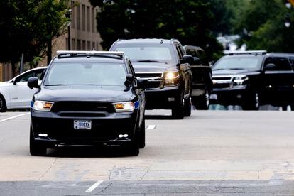 Former President Donald Trump's motorcade upon arrival at the federal courthouse in Washington where he appeared Thursday.