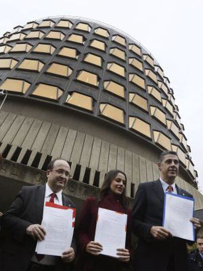 Catalan opposition leaders outside the Constitutional Court on Wednesday.