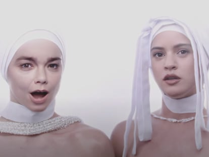 Björk and Rosalía in an image from the video for 'Oral'.