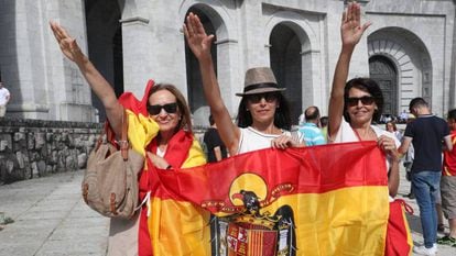 Three Franco supporters at the Valley of the Fallen in Madrid.