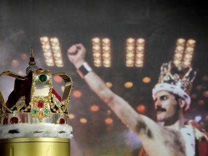 Freddie Mercury's signature crown worn throughout the 'Magic' Tour, on display at Sotheby's auction rooms in London, Thursday, Aug. 3, 2023