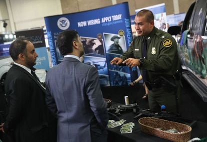 A CBP recruitment officer at Border Security Expo last week.