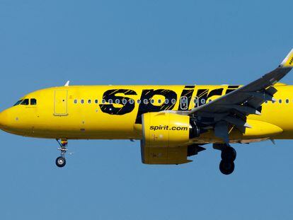 A Spirit commercial airliner prepares to land at San Diego International Airport in San Diego, California, U.S., January 18, 2024.