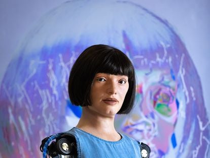 The creative robot Ai-Da, at the Design Museum in London in May 2021.