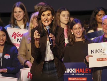 Republican US presidential candidate Nikki Haley speaks during a rally at the South Side Music Hall in Dallas, Texas, USA, 15 February 2024.