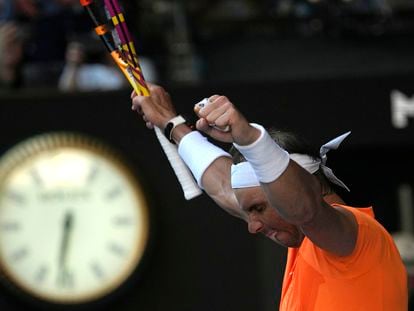 Rafael Nadal celebrates victory against Jack Draper at Melbourne Park.