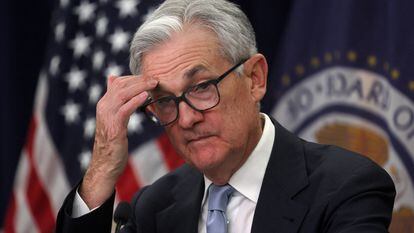 Federal Reserve Board Chair Jerome Powell holds a news conference after the Fed raised interest rates by a quarter of a percentage point following a two-day meeting of the Federal Open Market Committee (FOMC) on interest rate policy in Washington, U.S., March 22, 2023.